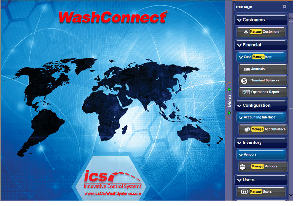 WashConnect Help Version 1.7.4 > Home > Get Started > Menu